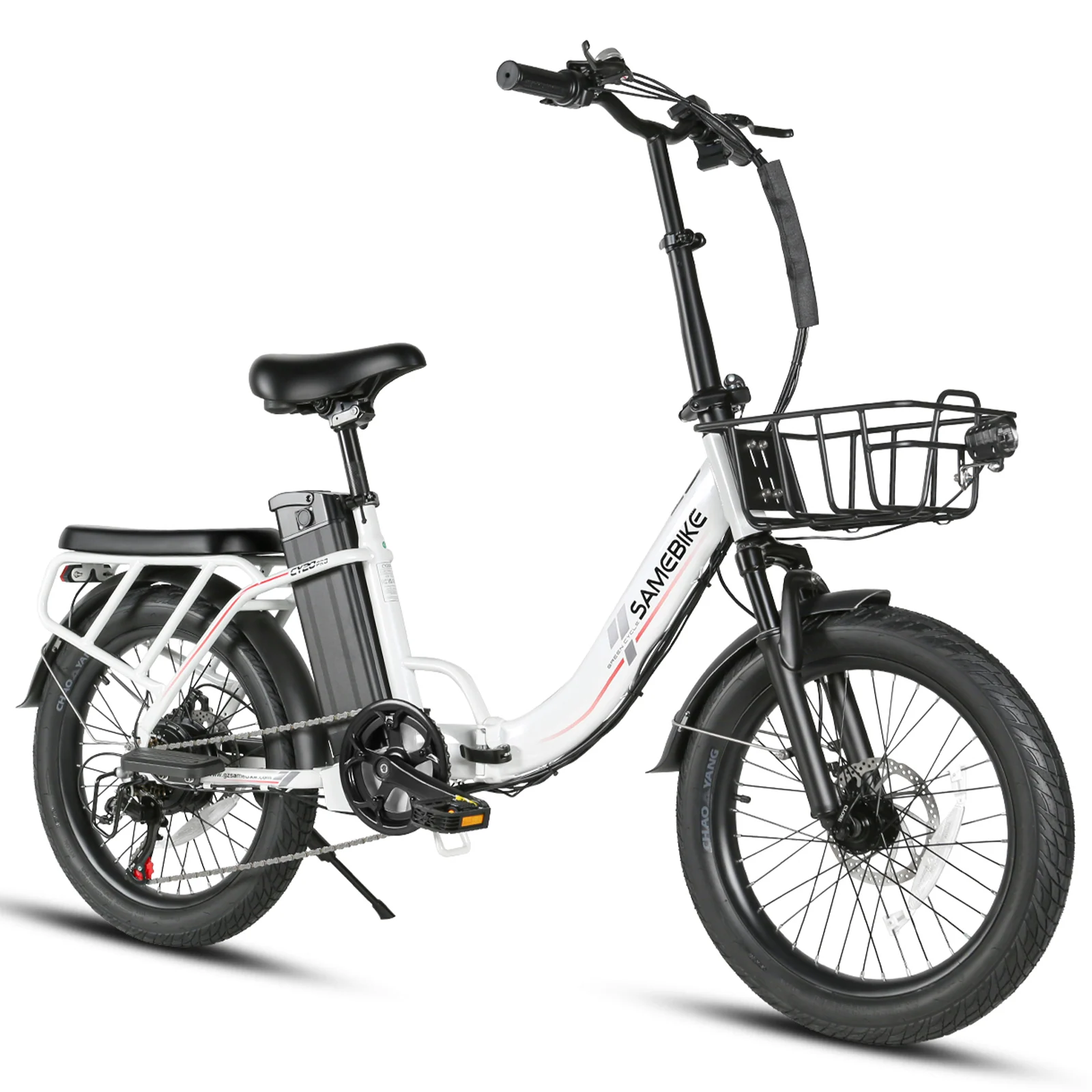 SAMEBIKE CY20 Pro-FT blanca, vista trasera de tres cuartos