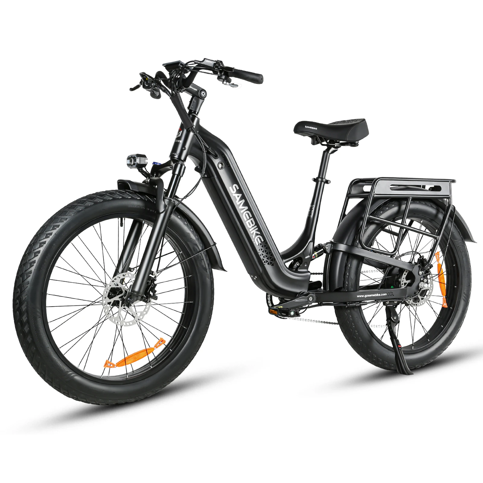 SAMEBIKE CREST negra, vista trasera de tres cuartos