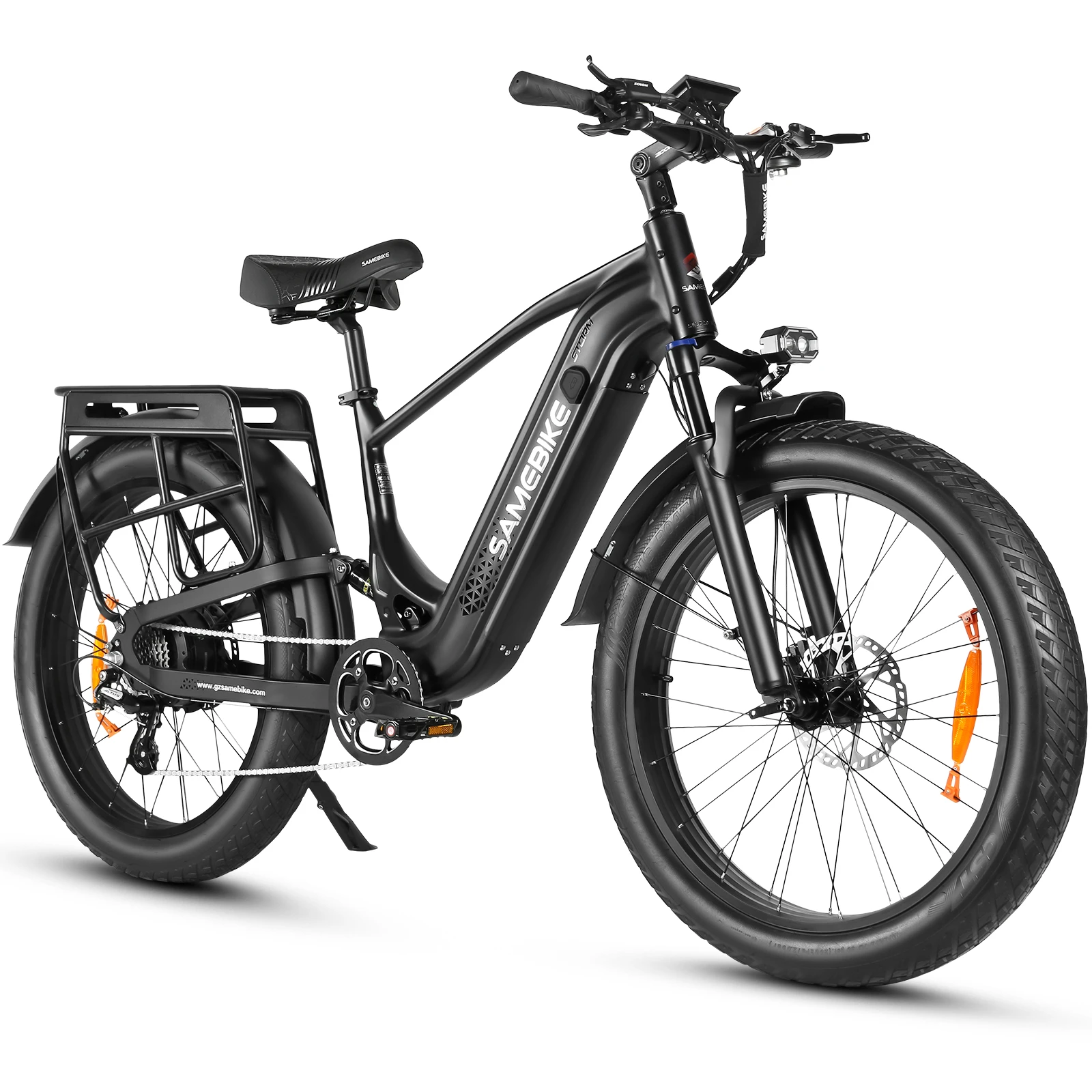 SAMEBIKE STORM negra, vista de tres cuartos desde el lado izquierdo